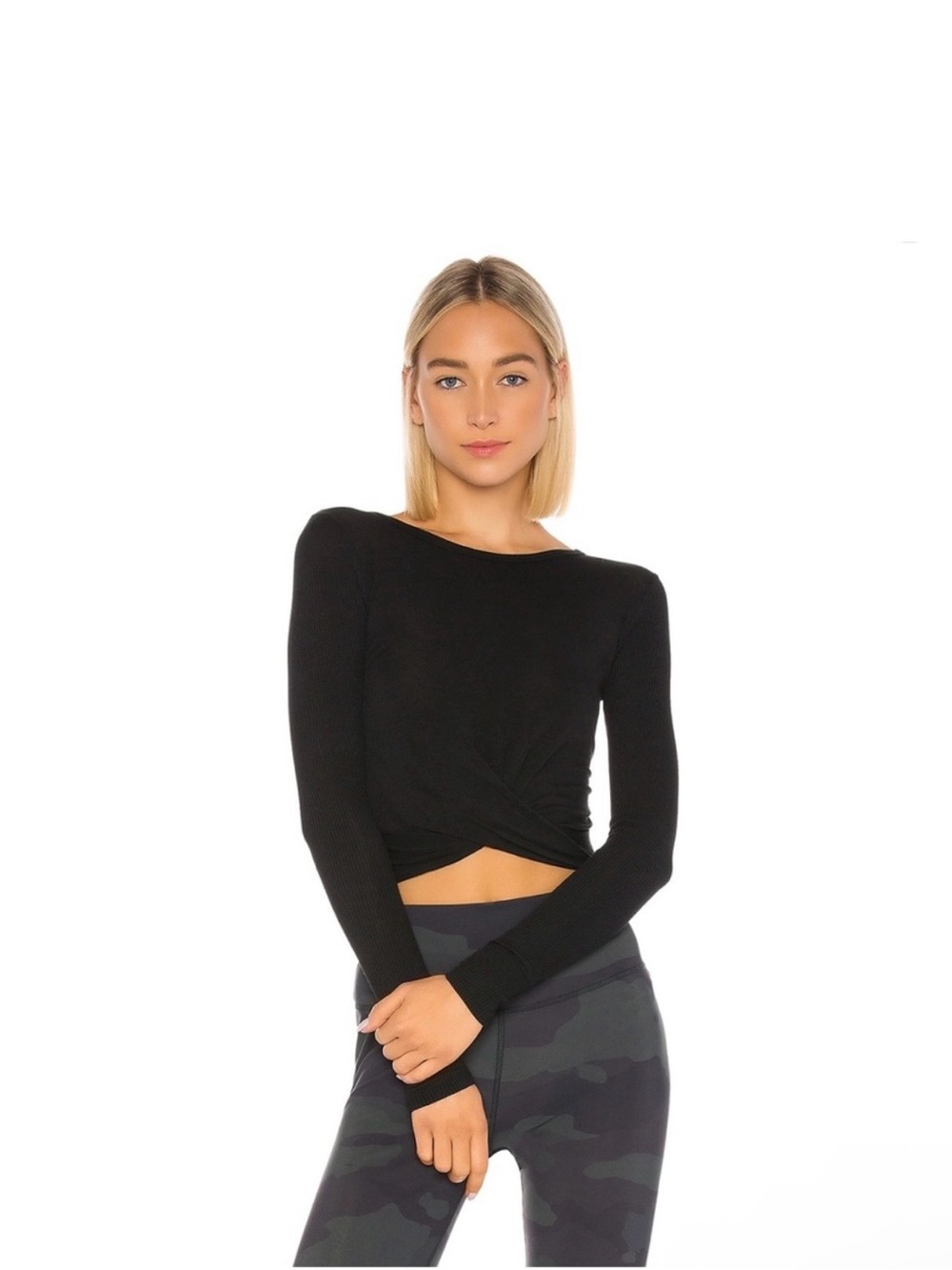 Alo Cover Long Sleeve Top Twist Front Top, EUC